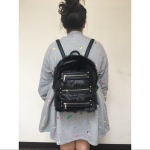 Black fuzzy furry backpack